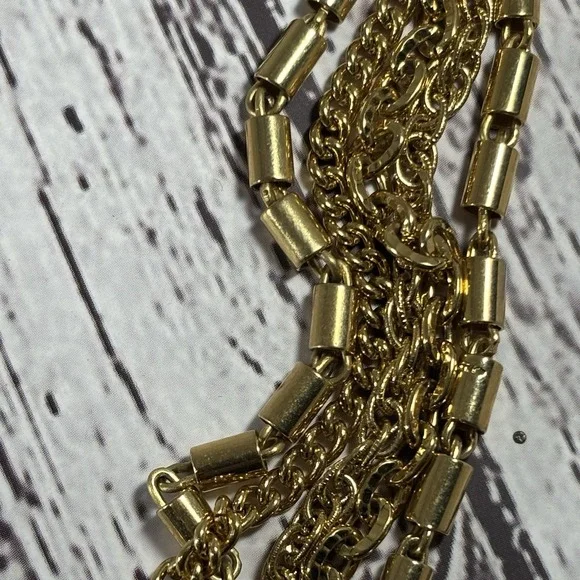 Vintage Crown Trifari Multi Strand Waterfall Gold Tone Chain Necklace‎ 26" - Picture 3 of 4